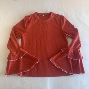 English Factory Women's Orange Long Bell Ruffle Sleeve Ribbed Blouse Size L